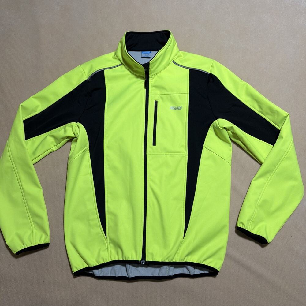 ARSUXEO Full Zip Softshell CYCLING JACKET Neon Green Reflective Men’s Size Large
